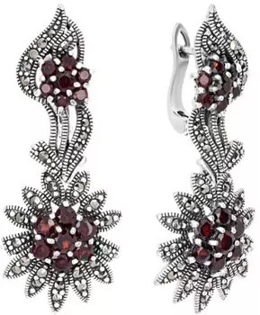 Серьги Марказит HE691-granat-mr