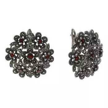 Серьги Марказит HE713-granat-mr