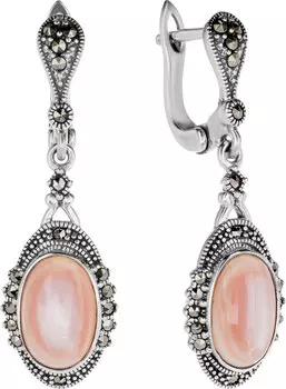 Серьги Марказит HE976-perlamutr-rozovyj-mr