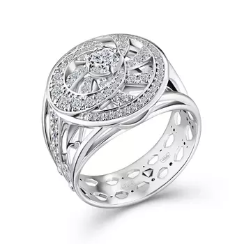 Кольцо с 108 бриллиантами белое золото 585
