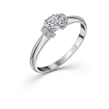 Кольцо с 15 бриллиантами белое золото 750