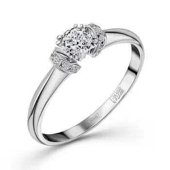 Кольцо с 15 бриллиантами белое золото 750