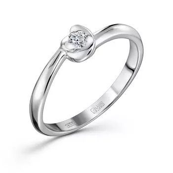 Кольцо с 1 бриллиантом белое золото 585