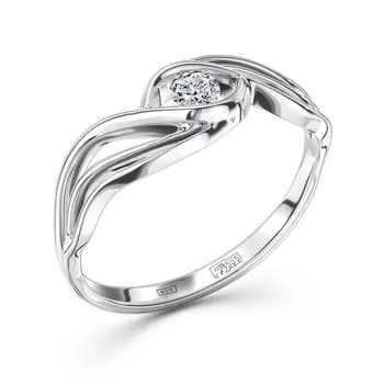 Кольцо с 1 бриллиантом белое золото 585