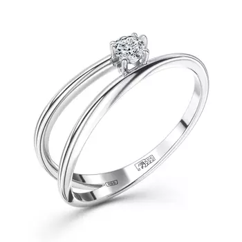 Кольцо с 1 бриллиантом белое золото 585