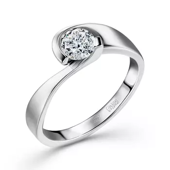 Кольцо с 1 бриллиантом белое золото 585