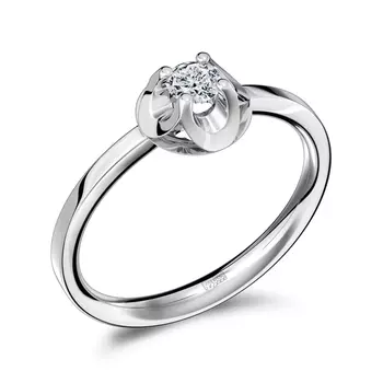 Кольцо с 1 бриллиантом белое золото 585