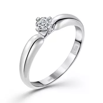 Кольцо с 1 бриллиантом белое золото 585