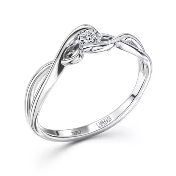 Кольцо с 1 бриллиантом белое золото 585