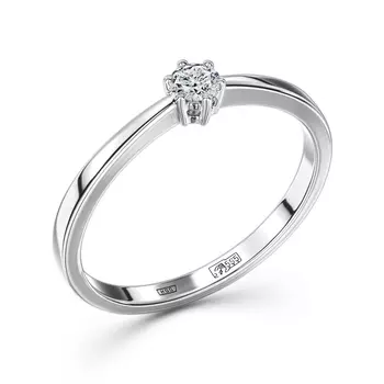 Кольцо с 1 бриллиантом белое золото 585
