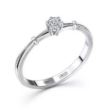 Кольцо с 1 бриллиантом белое золото 585