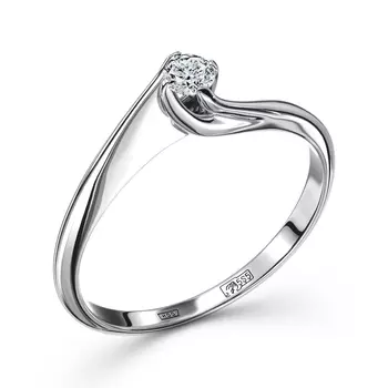 Кольцо с 1 бриллиантом белое золото 585