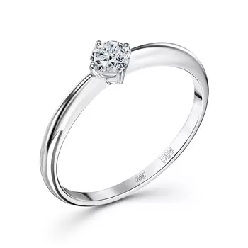 Кольцо с 1 бриллиантом белое золото 585