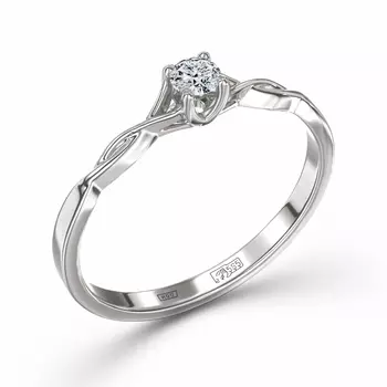 Кольцо с 1 бриллиантом белое золото 585