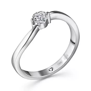 Кольцо с 1 бриллиантом белое золото 585