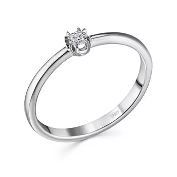 Кольцо с 1 бриллиантом белое золото 585