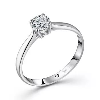 Кольцо с 1 бриллиантом белое золото 585