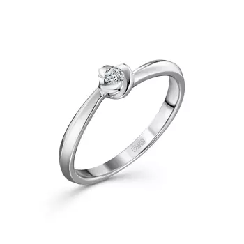 Кольцо с 1 бриллиантом белое золото 585