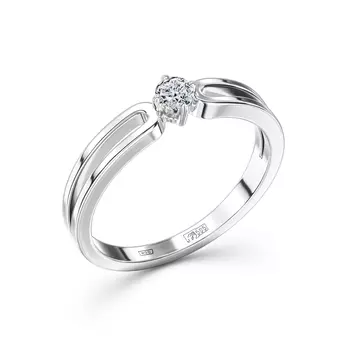 Кольцо с 1 бриллиантом белое золото 585