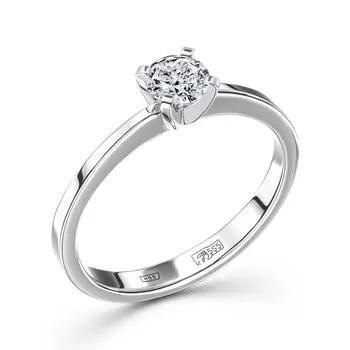Кольцо с 1 бриллиантом белое золото 585