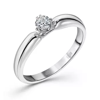 Кольцо с 1 бриллиантом белое золото 585