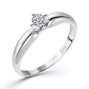 Кольцо с 1 бриллиантом белое золото 585