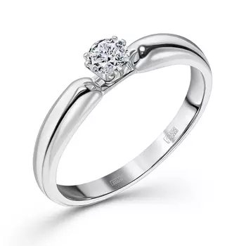 Кольцо с 1 бриллиантом белое золото 585