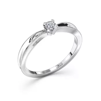 Кольцо с 1 бриллиантом белое золото 585