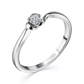 Кольцо с 1 бриллиантом белое золото 585