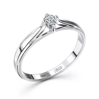 Кольцо с 1 бриллиантом белое золото 585