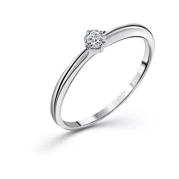 Кольцо с 1 бриллиантом белое золото 585