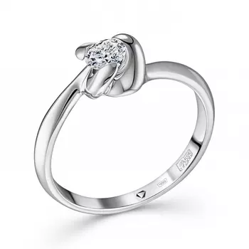 Кольцо с 1 бриллиантом белое золото 585