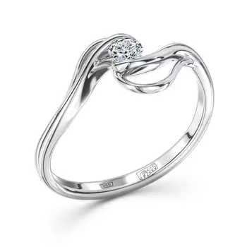 Кольцо с 1 бриллиантом белое золото 585