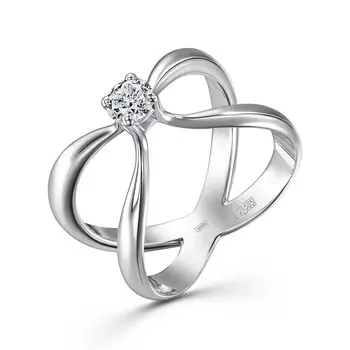 Кольцо с 1 бриллиантом белое золото 585