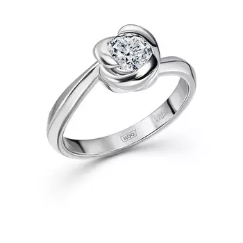 Кольцо с 1 бриллиантом белое золото 750