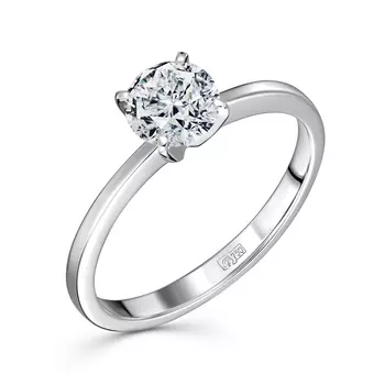 Кольцо с 1 бриллиантом белое золото 750