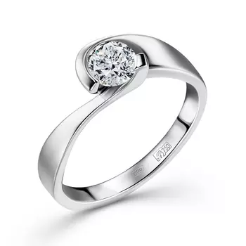 Кольцо с 1 бриллиантом белое золото 750