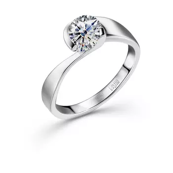 Кольцо с 1 бриллиантом белое золото 750