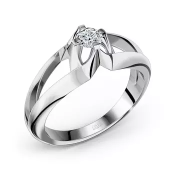 Кольцо с 1 бриллиантом белое золото 750