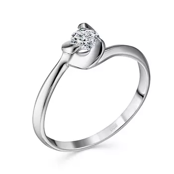 Кольцо с 1 бриллиантом белое золото 750