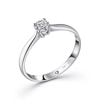 Кольцо с 1 бриллиантом белое золото 750