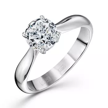 Кольцо с 1 бриллиантом белое золото 750