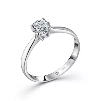Кольцо с 1 бриллиантом белое золото 750