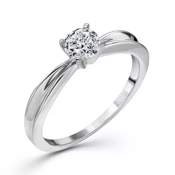 Кольцо с 1 бриллиантом белое золото 750