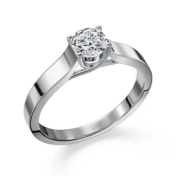 Кольцо с 1 бриллиантом белое золото 750