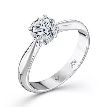 Кольцо с 1 бриллиантом белое золото 750
