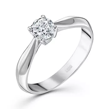 Кольцо с 1 бриллиантом белое золото 750