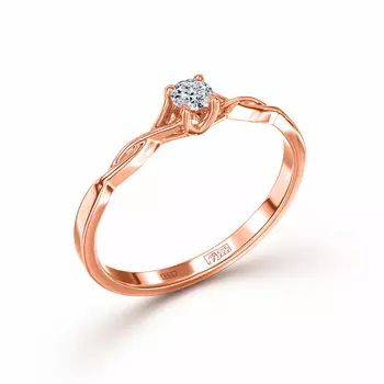 Кольцо с 1 бриллиантом красное золото 585