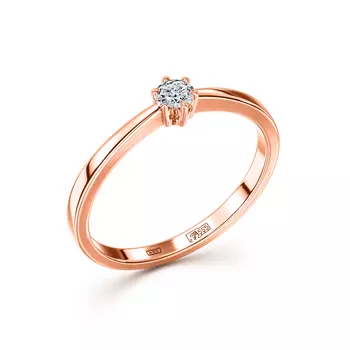 Кольцо с 1 бриллиантом красное золото 585