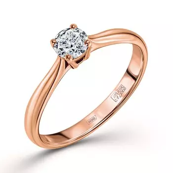 Кольцо с 1 бриллиантом красное золото 585